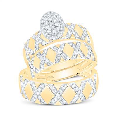 1ctw Diamond Trio Wedding His Hers Ring Set Band 10k Yellow Gold