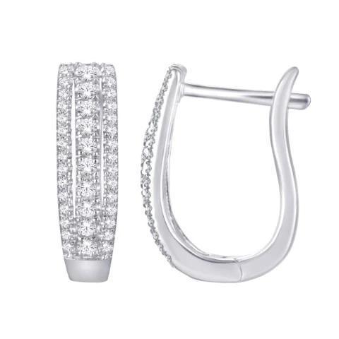 0.45ctw Diamond Triple Row Huggie Earrings 14K White Gold