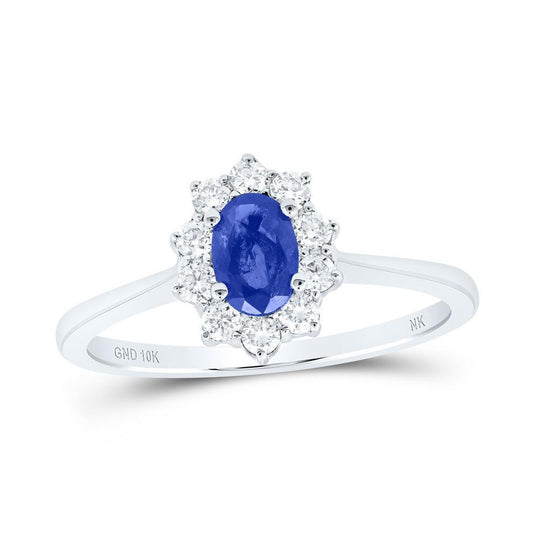 0.58ct Oval Sapphire 0.25ctw Diamond 10K White Gold Halo Ring