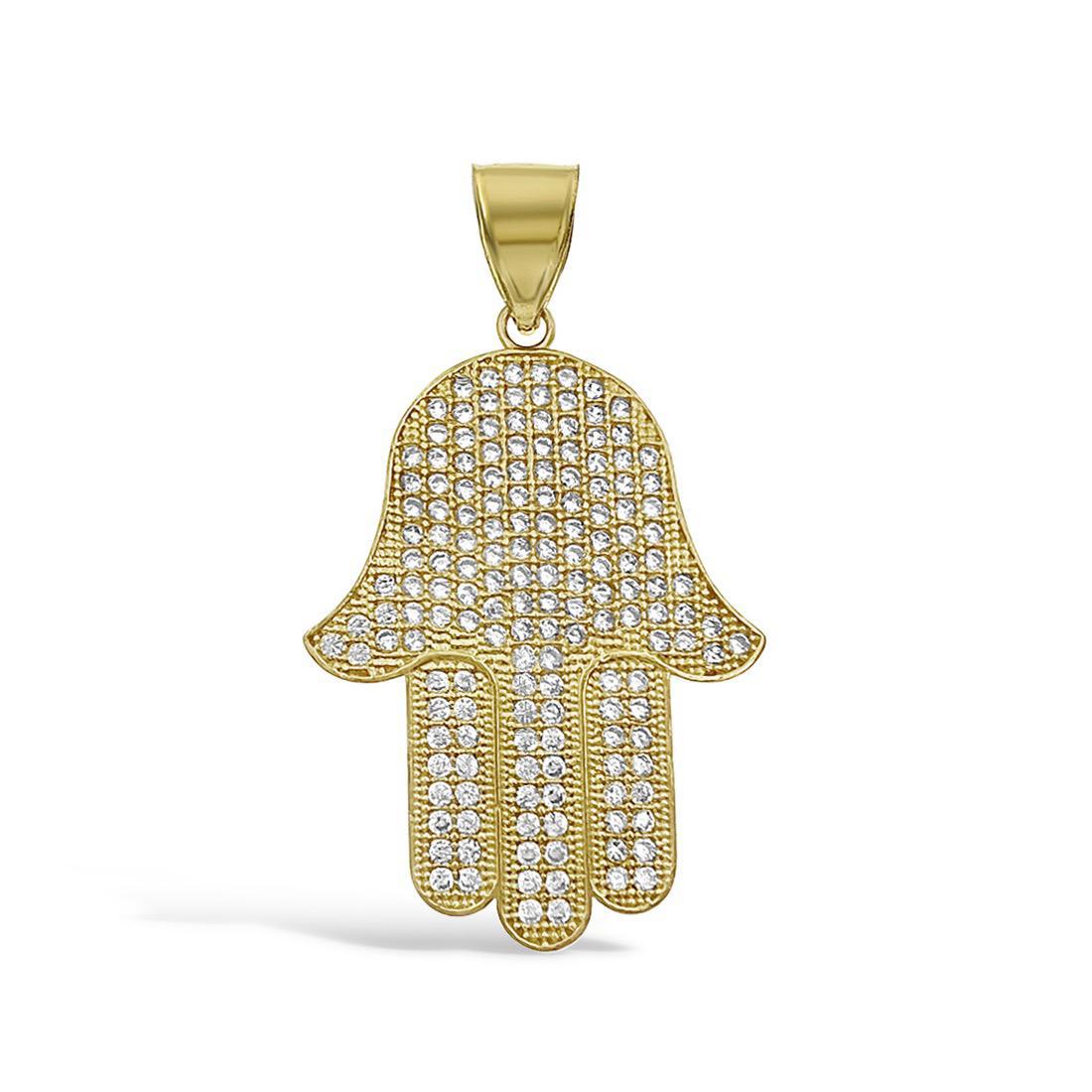 10k Yellow Gold Hamsa Fatima Hand Pendant Charm 1"