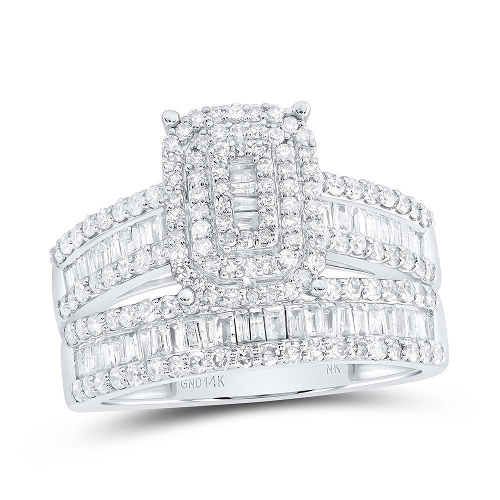 1.75ctw Emarald Diamond Bridal Trio His Hers Set Ring Band 14K White Gold
