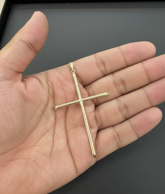 Cross Plain Pendant Charm 925 Sterling Silver Gold Plated 3.2 inch