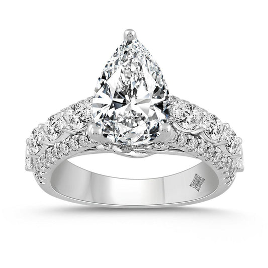4.25 cttw Lab Grown Pear Oval Round Diamond Engagement Ring 14k White Gold