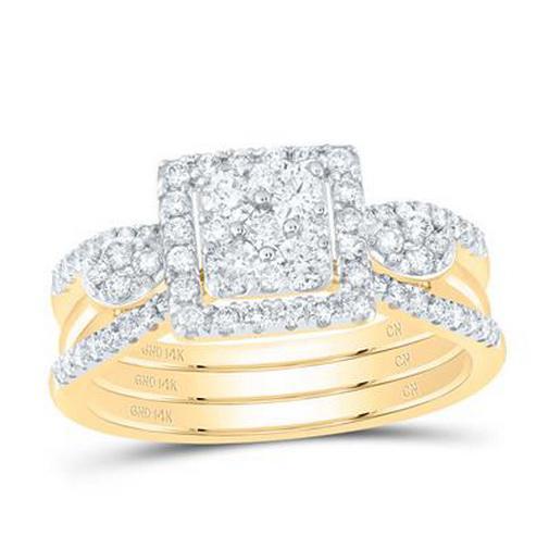 0.62 Cttw Round Diamond Square Cluster Wedding Ring 14k Yellow Gold