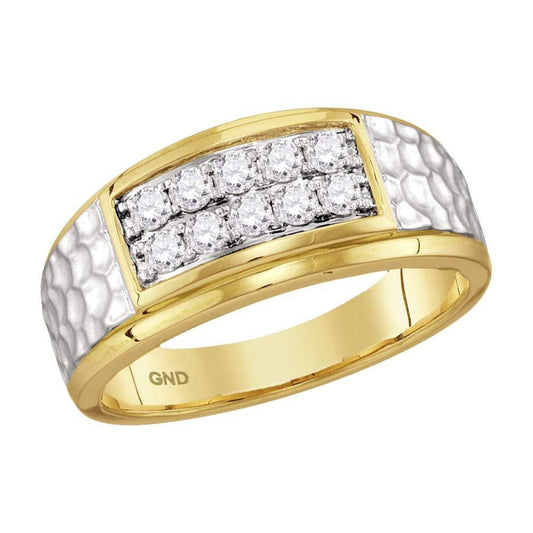 0.55ctw Diamond Mens Wedding Band 10K Two Tone Gold Hammered