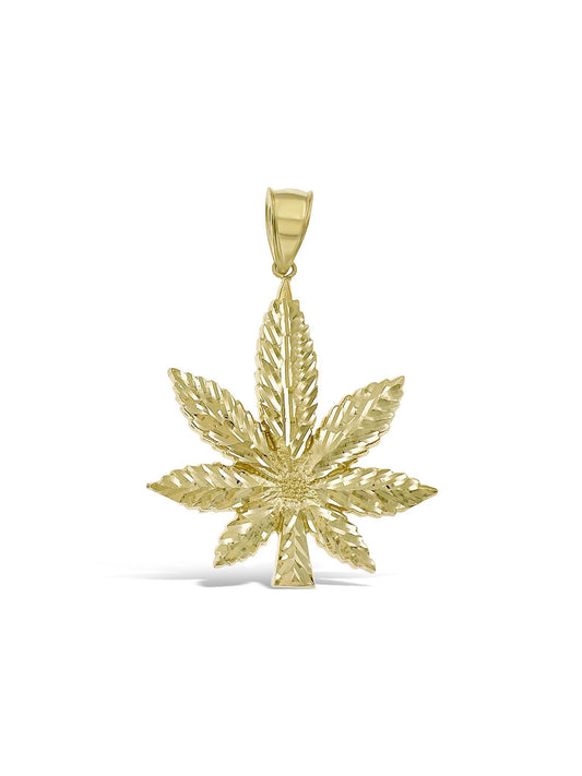 Marijuana Leaf Pendant 10k Yellow Gold Charm 2.5"