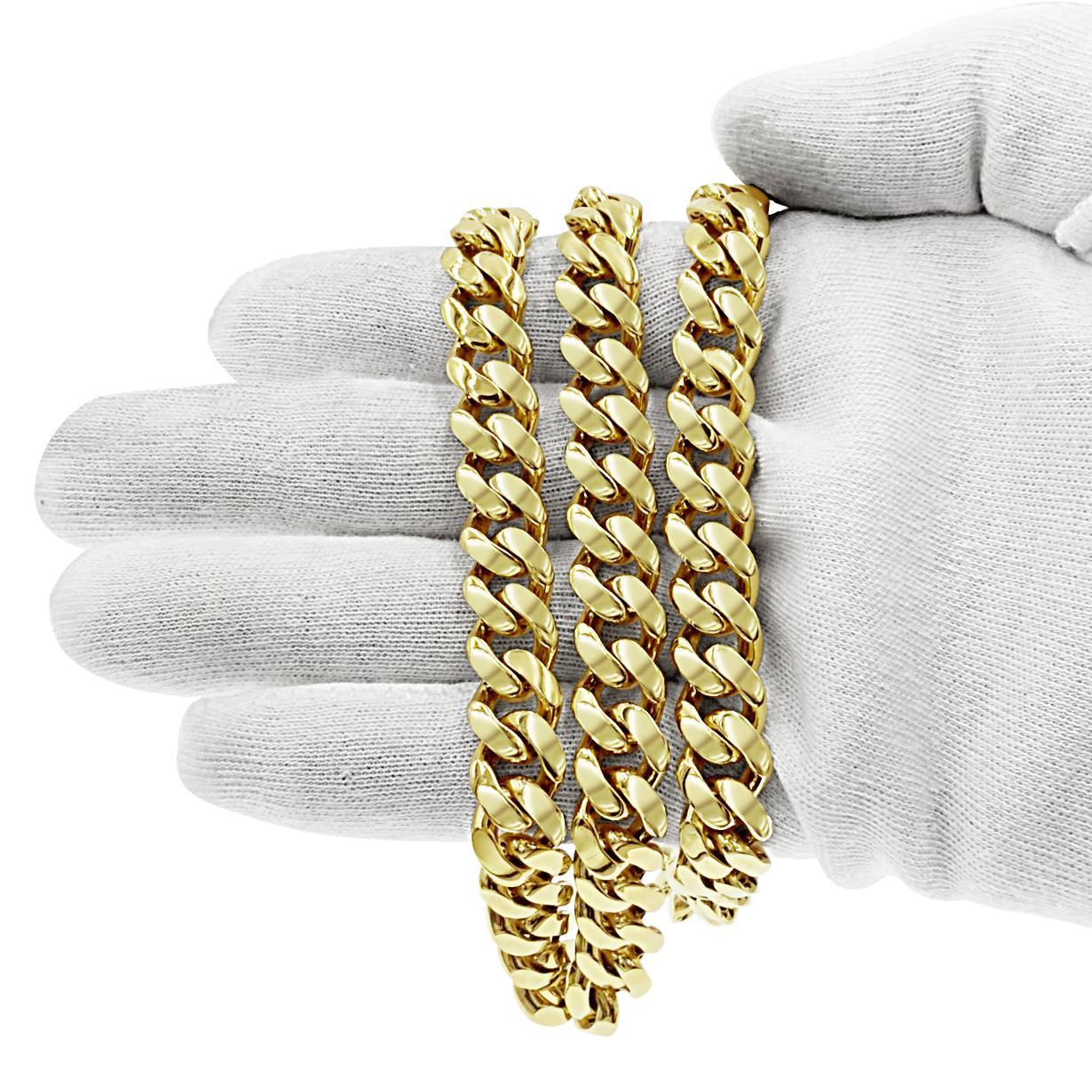 10k Yellow Gold Miami Cuban Link 10mm Chain Mens Necklace
