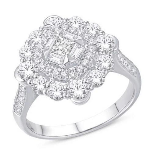 Baguette Diamond Cushion Cluster Womens Band Ring 14k White Gold 1.71 Ctw