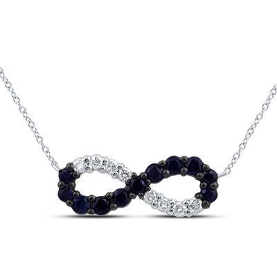 Diamond & Black Sapphire Infinity Pendant Necklace 14k White Gold Charm