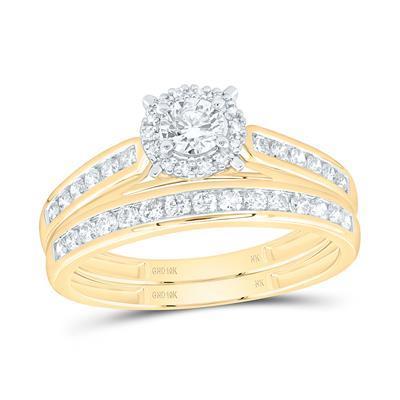 1.20 ctw Diamond Trio Wedding His Hers Ring Set Round Cluster 10k Yellow Gold