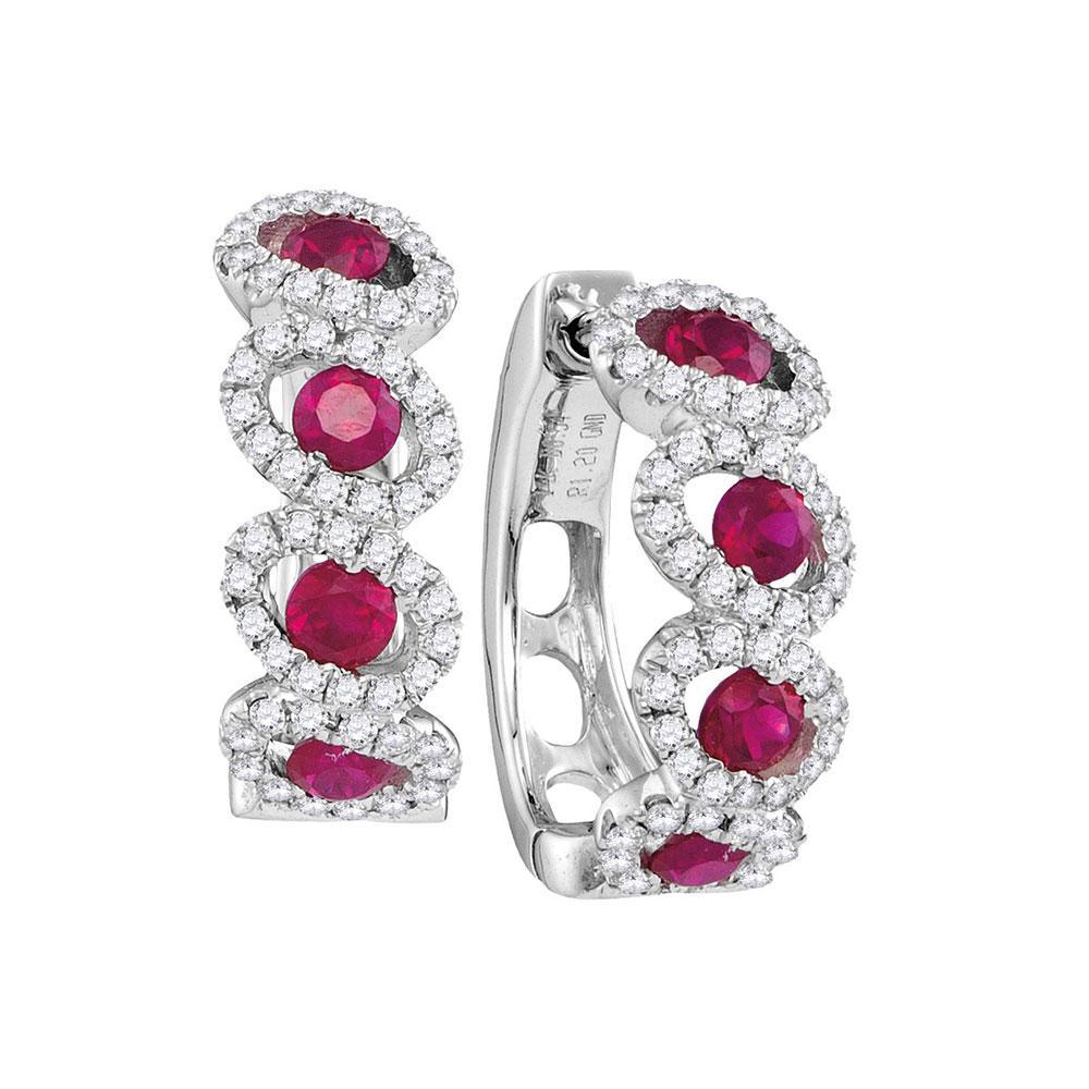 Natural Ruby 0.88ctw & Diamond 0.5ctw Womens Hoops Earrings 14k White Gold