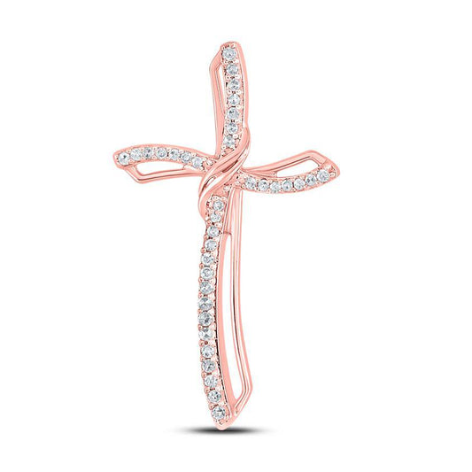 0.25cttw Diamond Cross Faith Pendant 10kt Rose Gold