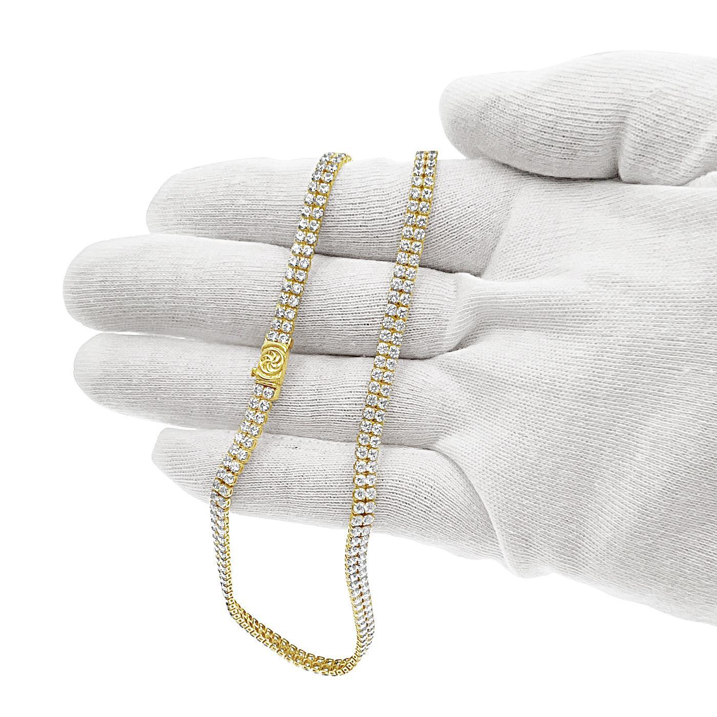 10k Yellow Gold Tennis Necklace Two Row 4mm 20"