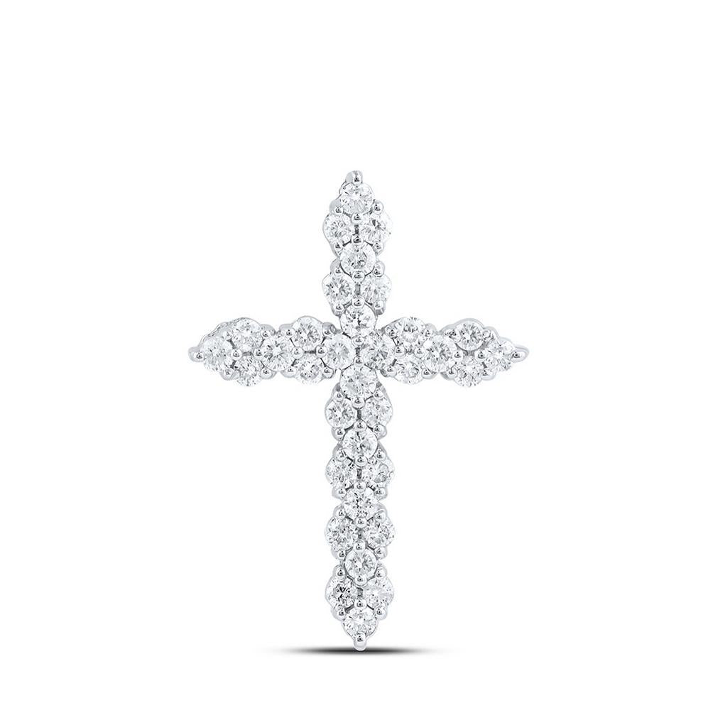 0.50ctw Diamond Cross Pendant Charm 14k White Gold