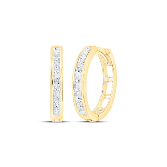 0.20ctw Round Diamond Single Row Hoop Huggie Earrings 10k Yellow Gold Womens