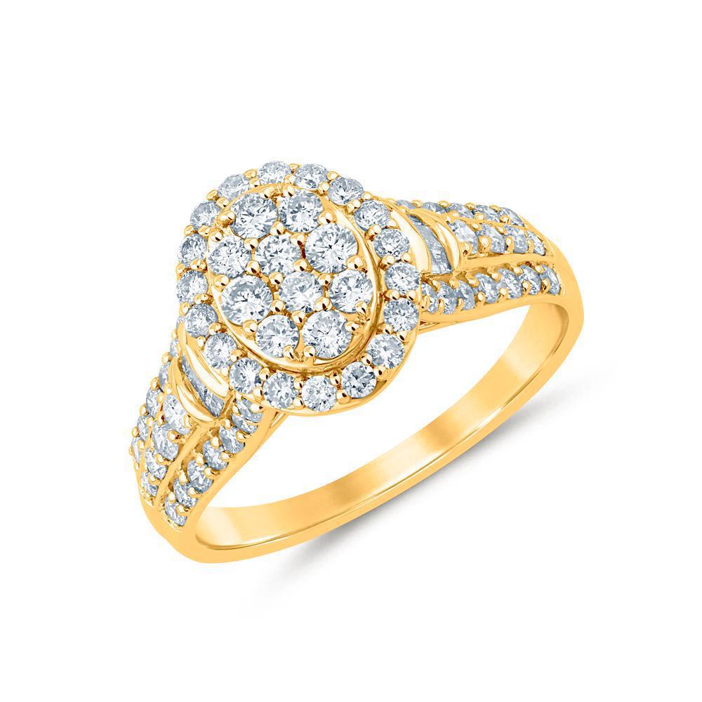 1.00cttw Round Diamond Oval Cluster Engagement Womens Ring 10k Yellow Gold