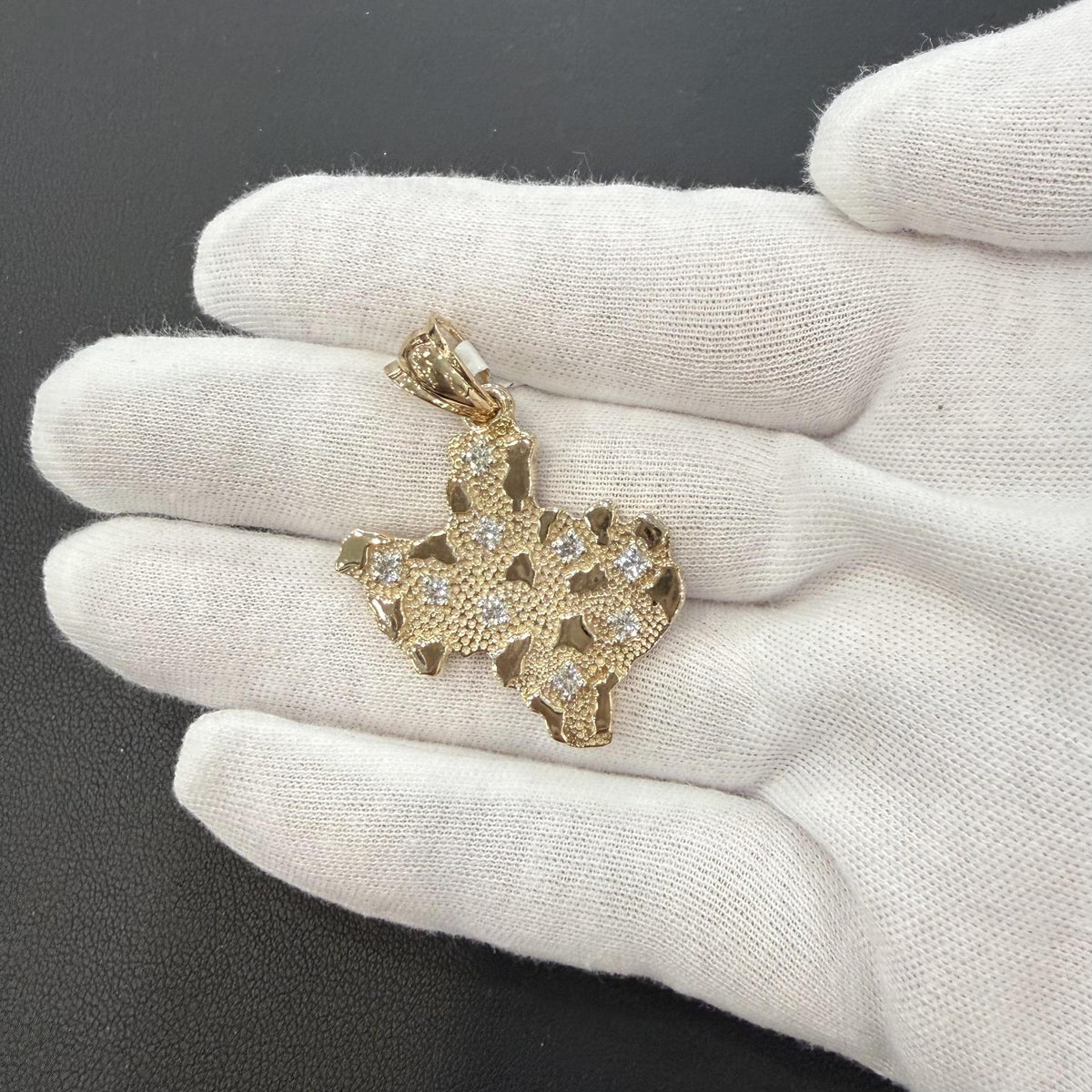 0.62ctw Diamond Texas State Map Pendant 10K Yellow Gold