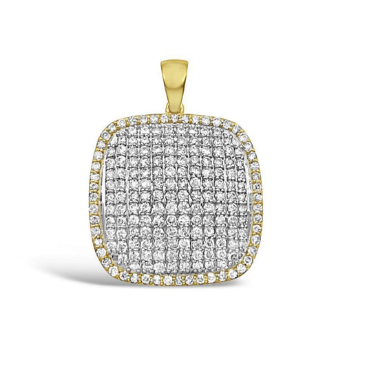 2.25 cttw Diamond Charm Pendant Square Cushion Shape 14k Yellow Gold 1.2 inch