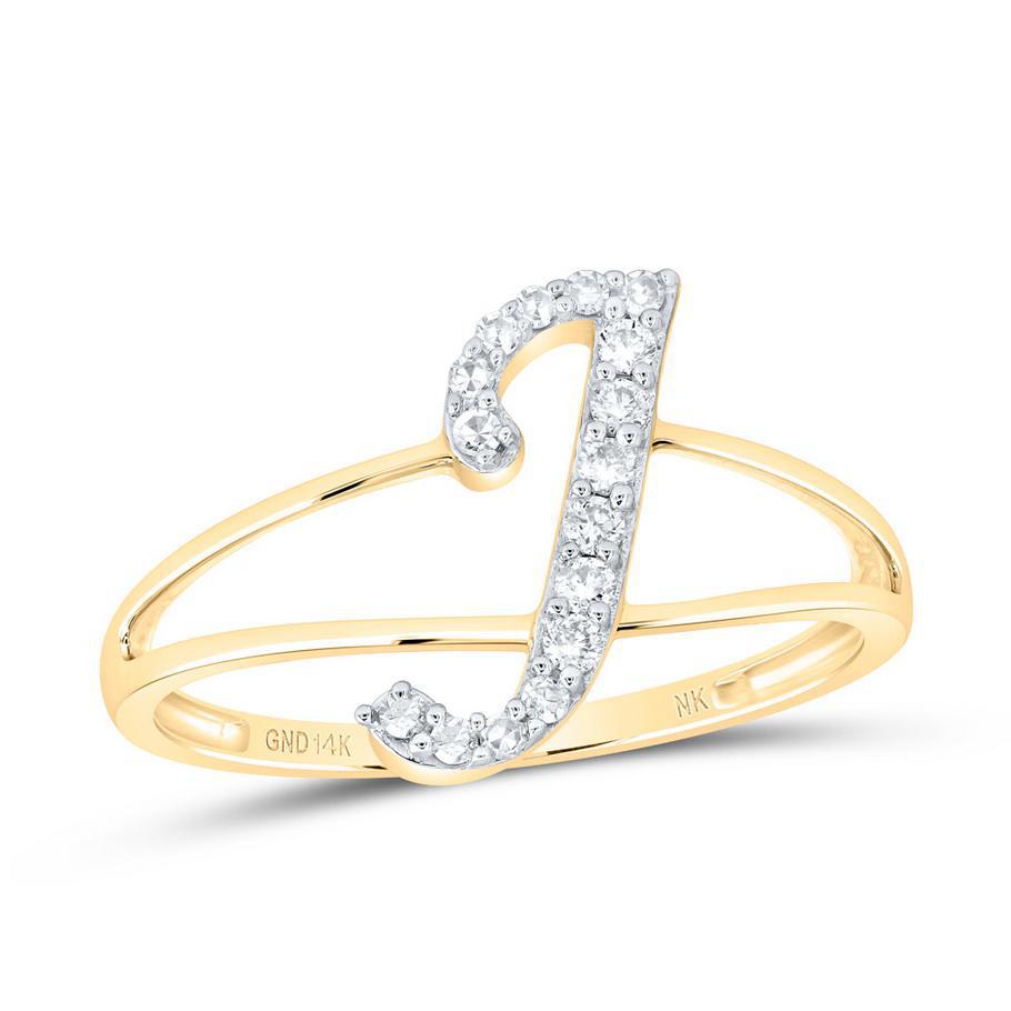 Diamond Round Initial Letter J Women Ring 10k Yellow Gold