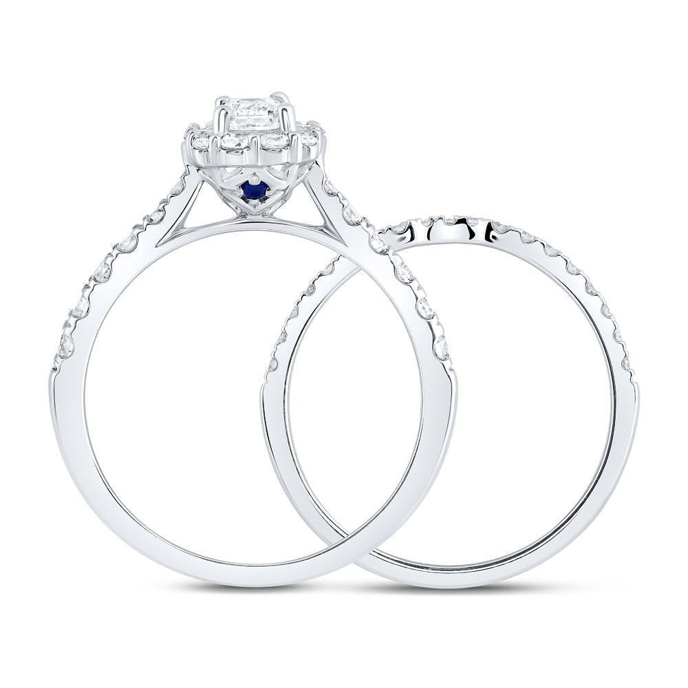 1ctw Emerald Diamond & Blue Sapphire Bridal Wedding Ring Set 14k White Gold