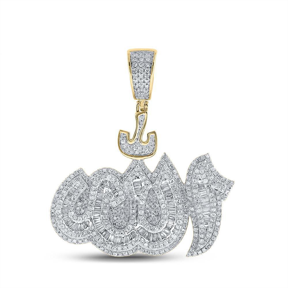 1.6 ctw Baguette Diamond Allah Muslim Mens Pendant 10k Yellow Gold Charm
