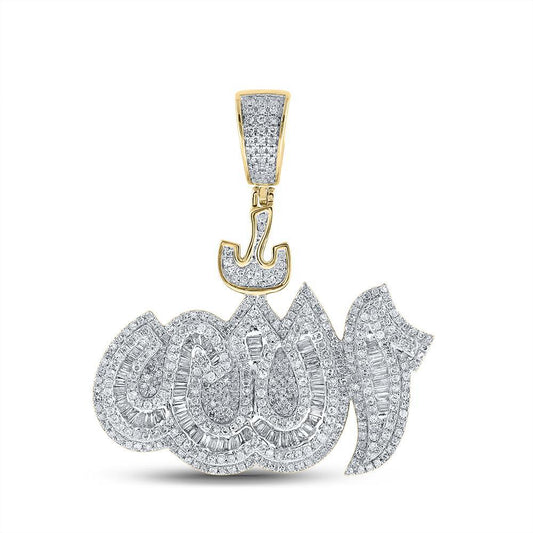 1.6ctw Iced Diamond Allah Pendant Baguette 10K Yellow Gold