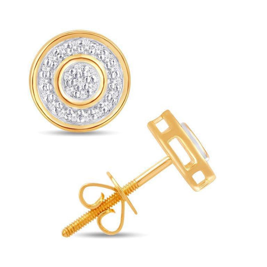 Diamond Round Mens Stud Earrings 10k Yellow Gold Screw Back