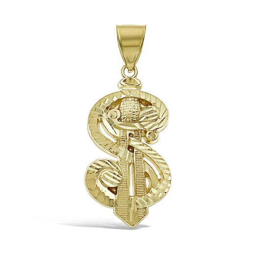 Real 10k Yellow Gold Dollar Sign Money Pendant Charm 1.9"