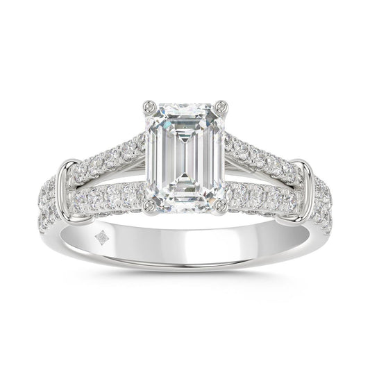 2 cttw Lab Grown Emerald Round Diamond Engagement Ring 14k White Gold