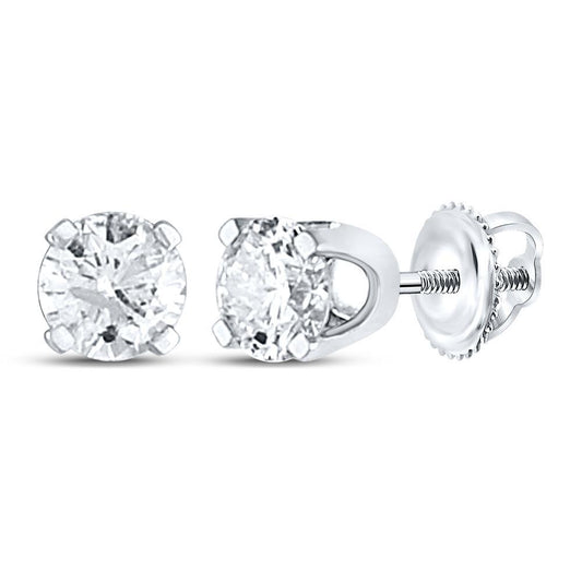 14k White Gold Womens Round Diamond Solitaire Earrings Stud 1/2Cttw Screw Back