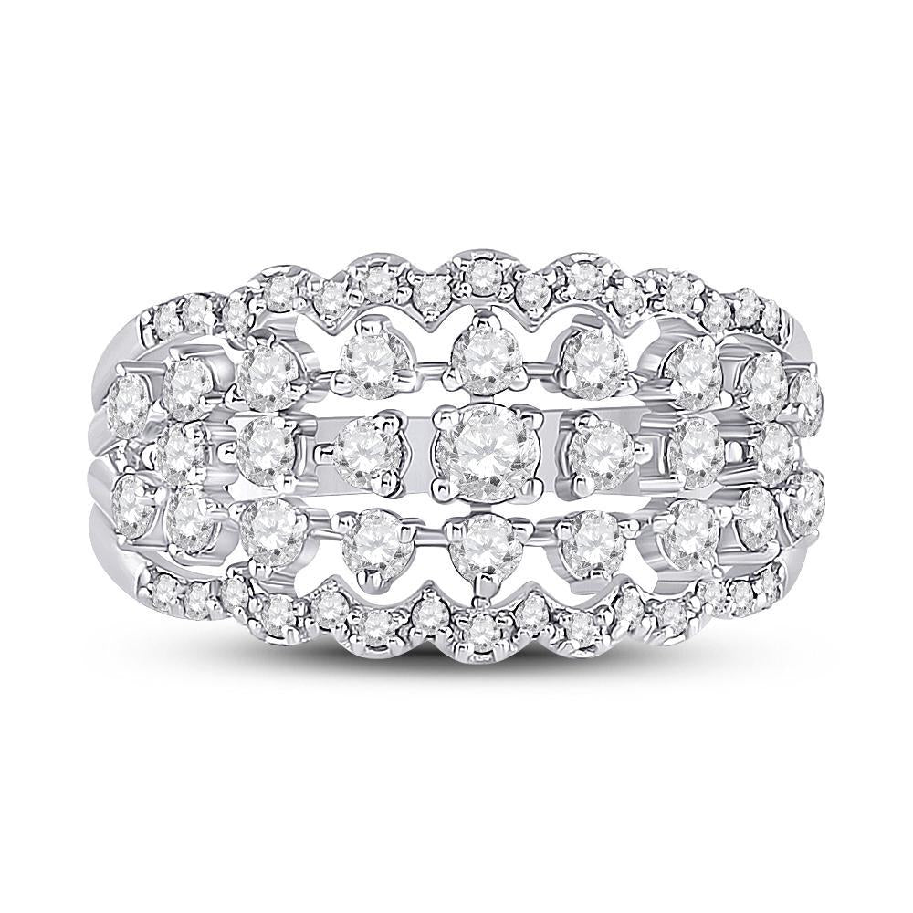 Diamond 0.94ctw 14K White Gold Wide Multi Row Band Ring