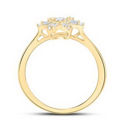 Baguette Diamond Flower Cluster Womens 10K Yellow Gold