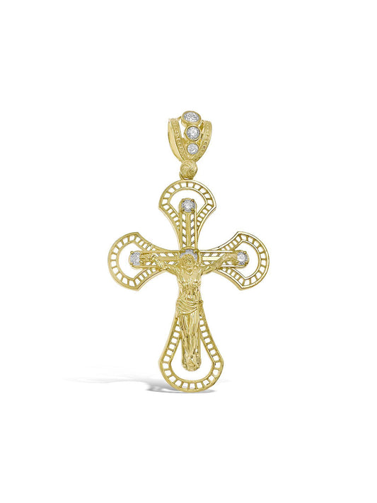 10k Gold Cross Crucifix Pendant Men Charm 2.5"