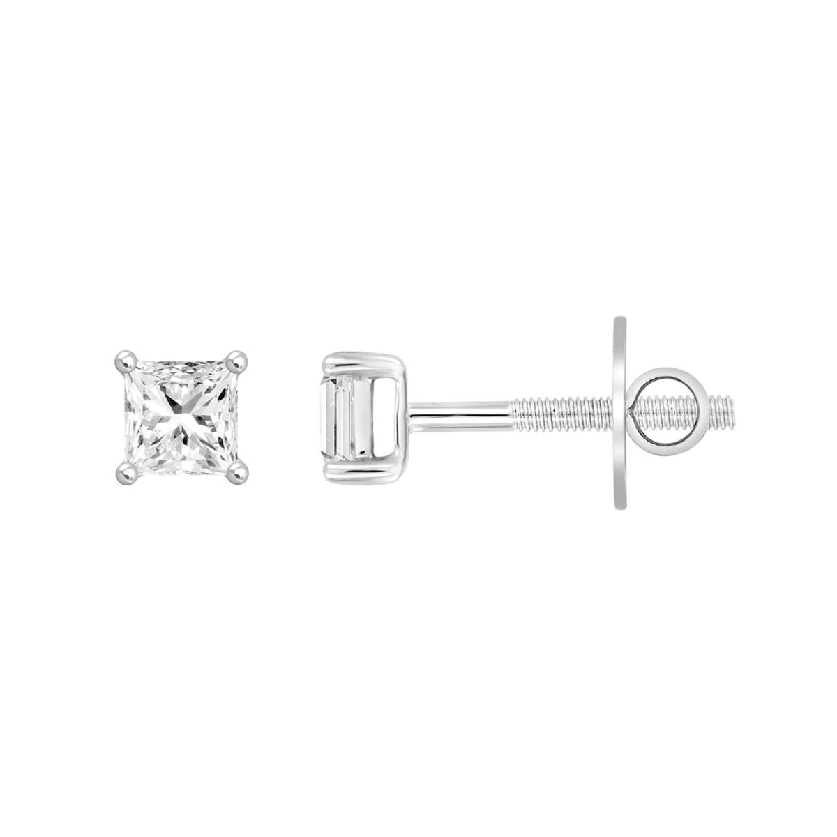 0.50ctw Princess Lab Grown Diamond Solitaire Stud Earrings 14k White Gold