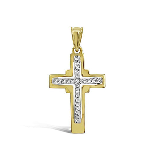 Cross Pendant Real 14k Gold Two Tone Charm 1.3"