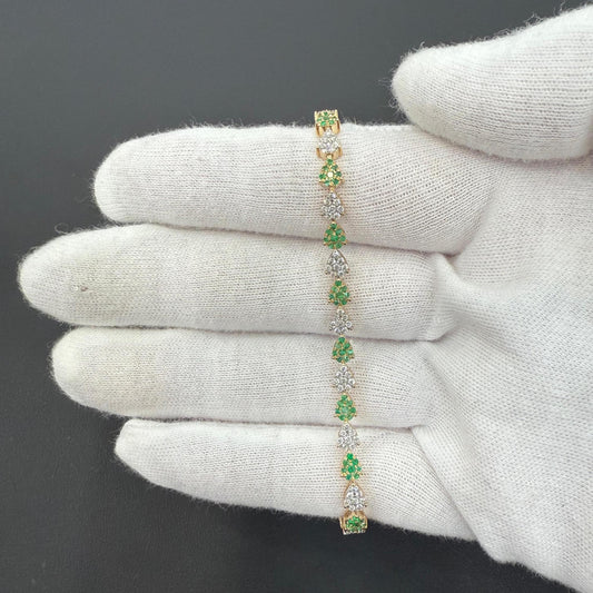 Emerald 1ctw Diamond 1ctw 10K Yellow Gold Tennis Bracelet