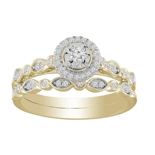 0.25cttw Diamond Round Bridal Engagement Wedding Ring Set 10k Yellow Gold Band