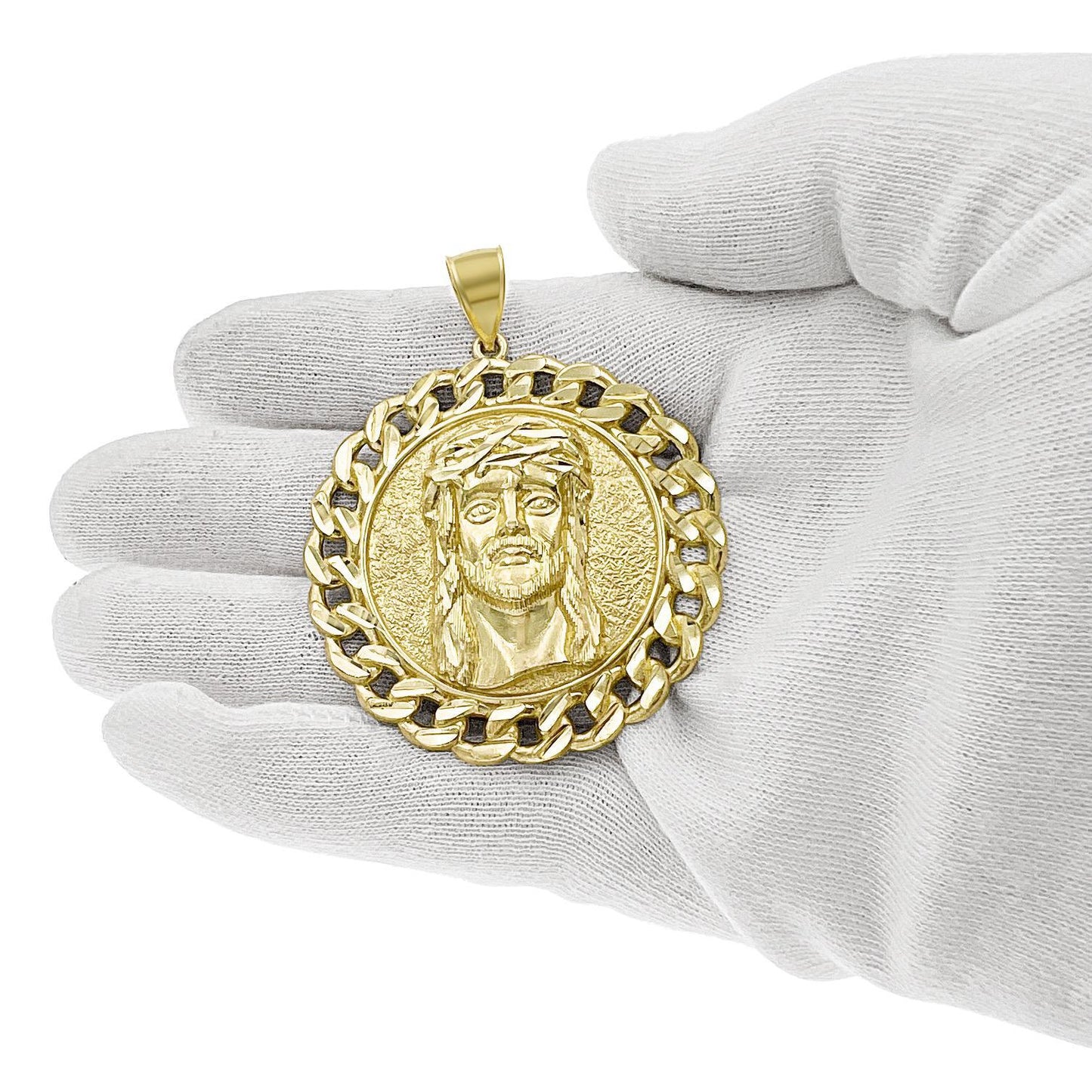 Jesus Head Pendant 10k Gold Men's Round Charm 2.3"