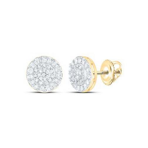 Diamond Round Cluster Stud Earrings 10K Gold Screw Back