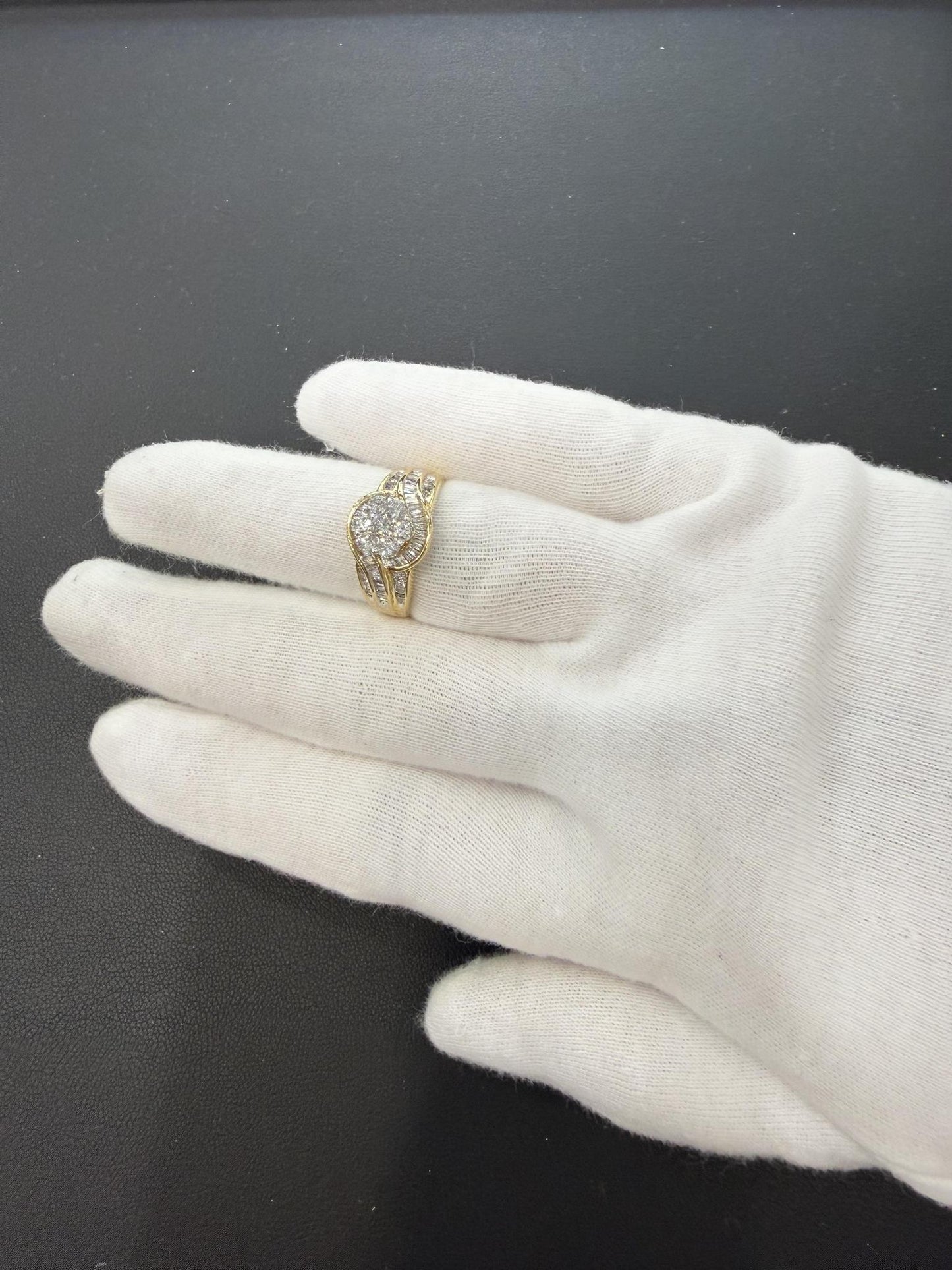 1ctw Diamond Cluster Baguette Ring 10K Yellow Gold