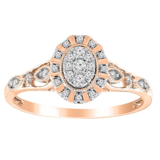 Diamond Engagement Oval Cluster Womens Ring 10k Rose Gold 0.20cttw