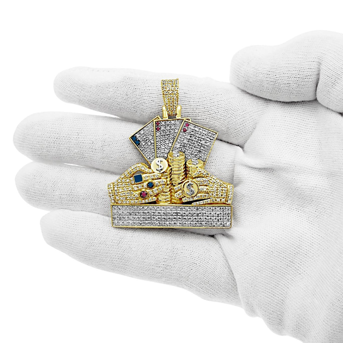 Diamond Poker Casino Money Pendant 10K Yellow Gold