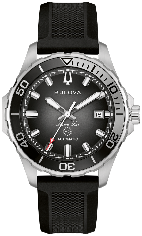 Bulova Marine Star Series B Automatic Silver and Black Dial Mens Watch 98B465