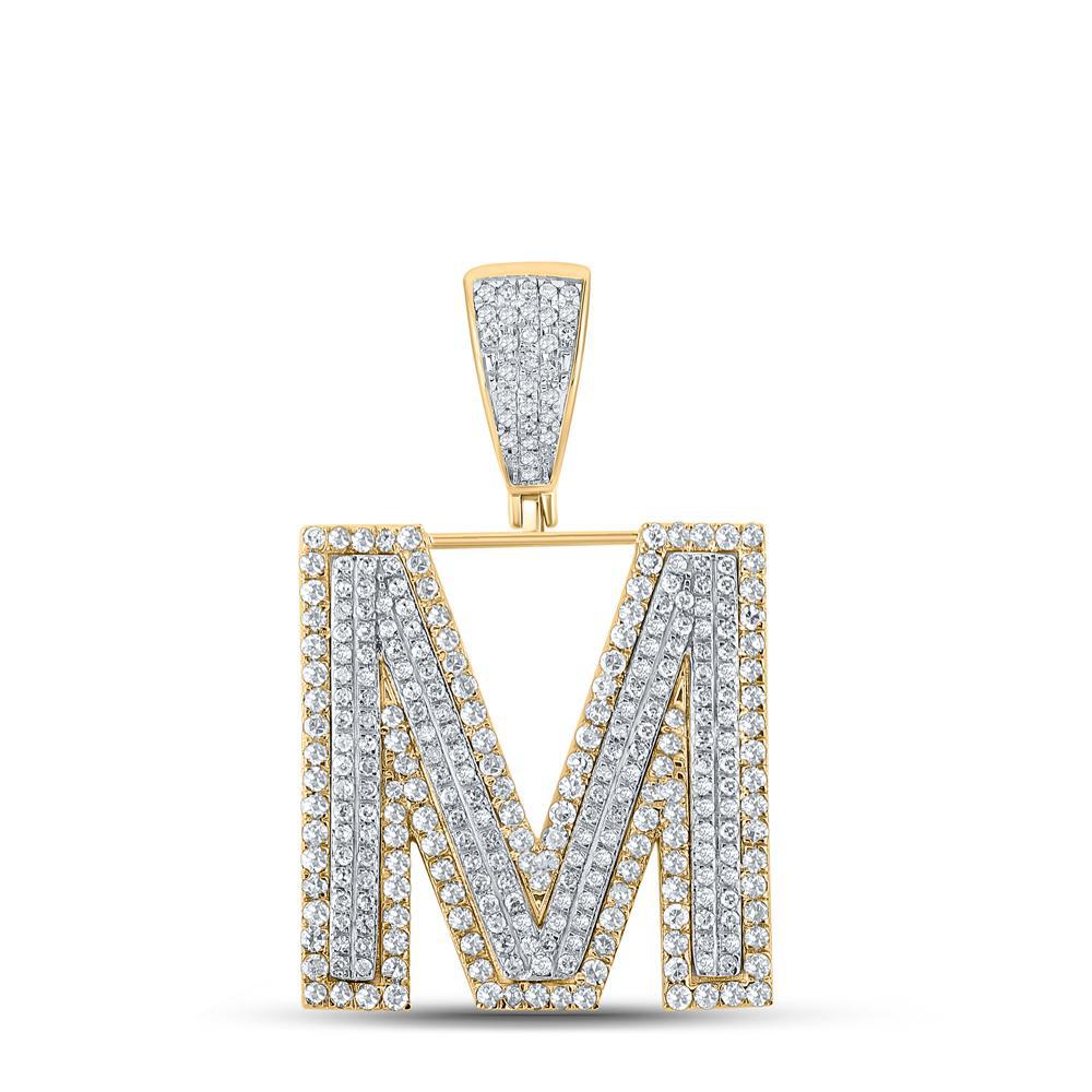 1.21ctw Diamond Initial M Letter Charm 10k Two-tone Gold Mens Pendant 1.38"
