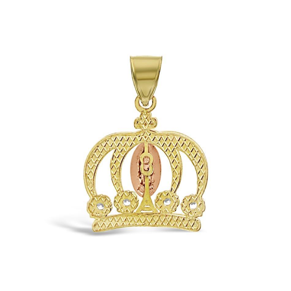 14K Tri Color Gold Virgin Mary Crown Pendant