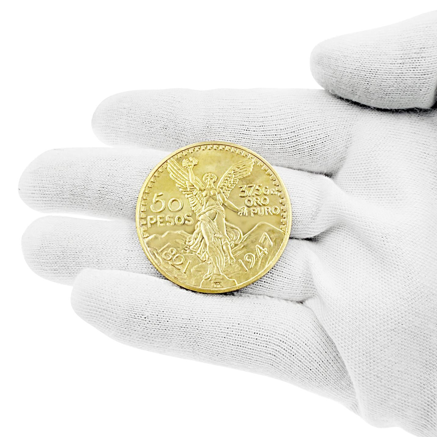 Real 14k Gold Solid 1947 Mexican Centenario 50 Pesos Coin