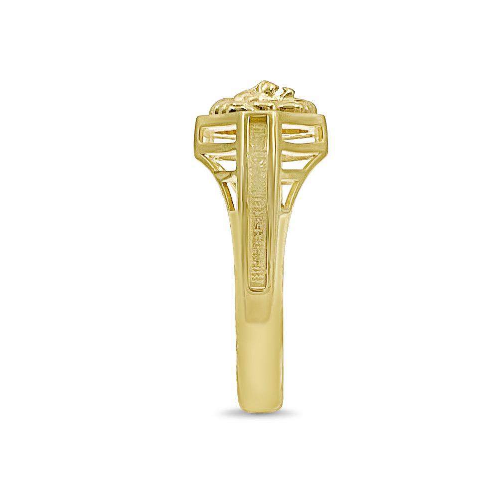 14k Yellow Gold Lion Head Mens Signet Pinky Ring CZ