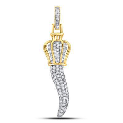 Diamond Cornicello Pendant Crown Design 10K Yellow Gold