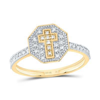 Diamond Octagon Cross Ring 10k Yellow Gold