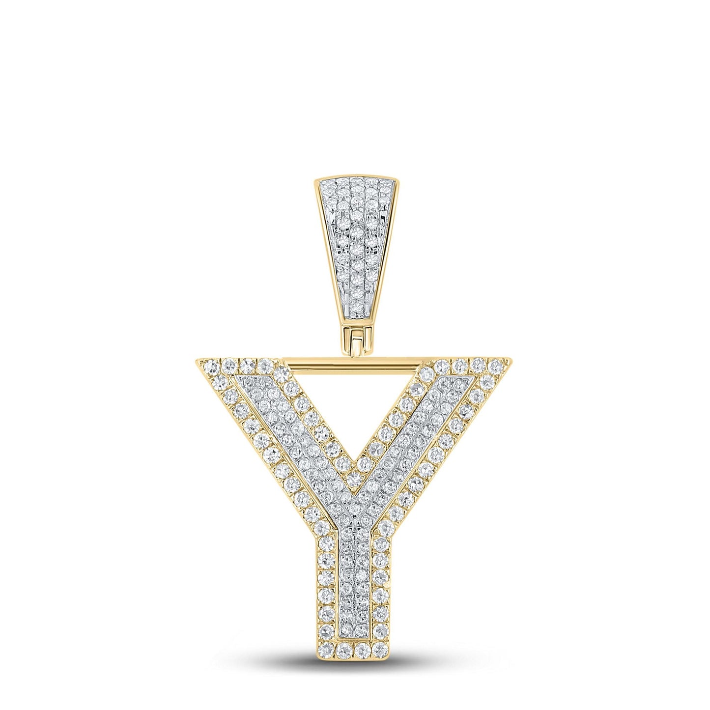 0.63Ctw Diamond Initial Letter Y Charm Pendant 10k Two-tone Gold Mens